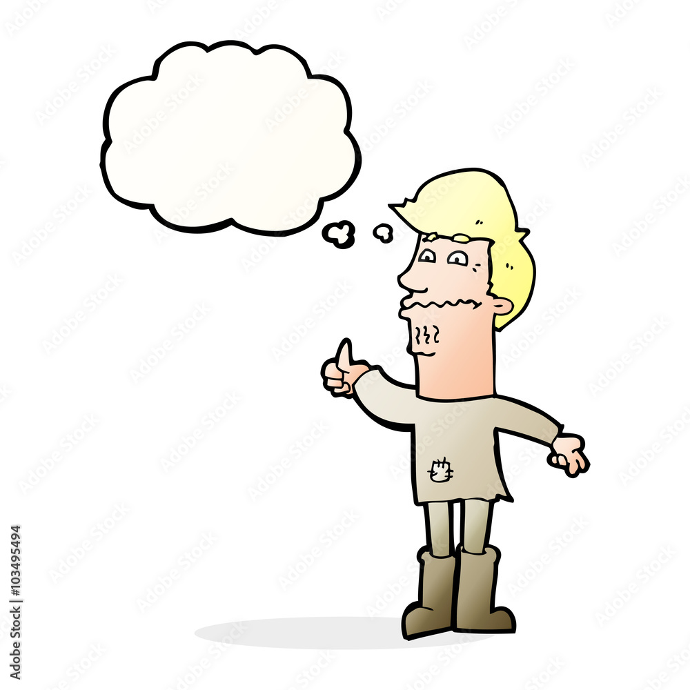 cartoon nervous man with thought bubble