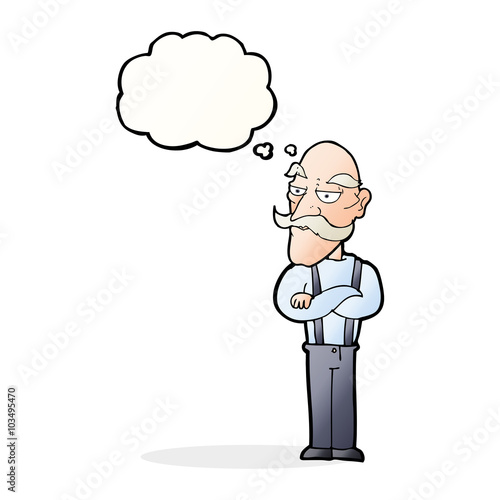 cartoon bored old man with thought bubble