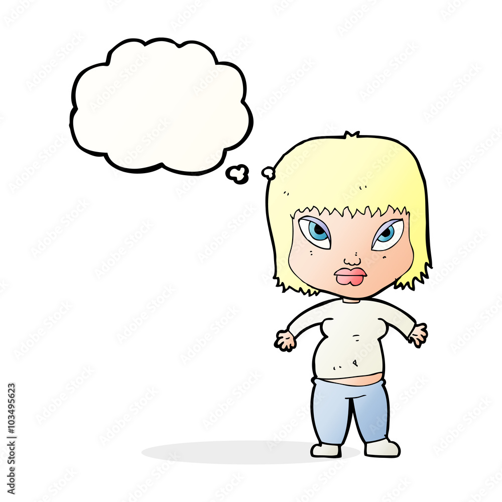 cartoon overweight woman with thought bubble cartoon overweight woman with thought bubble