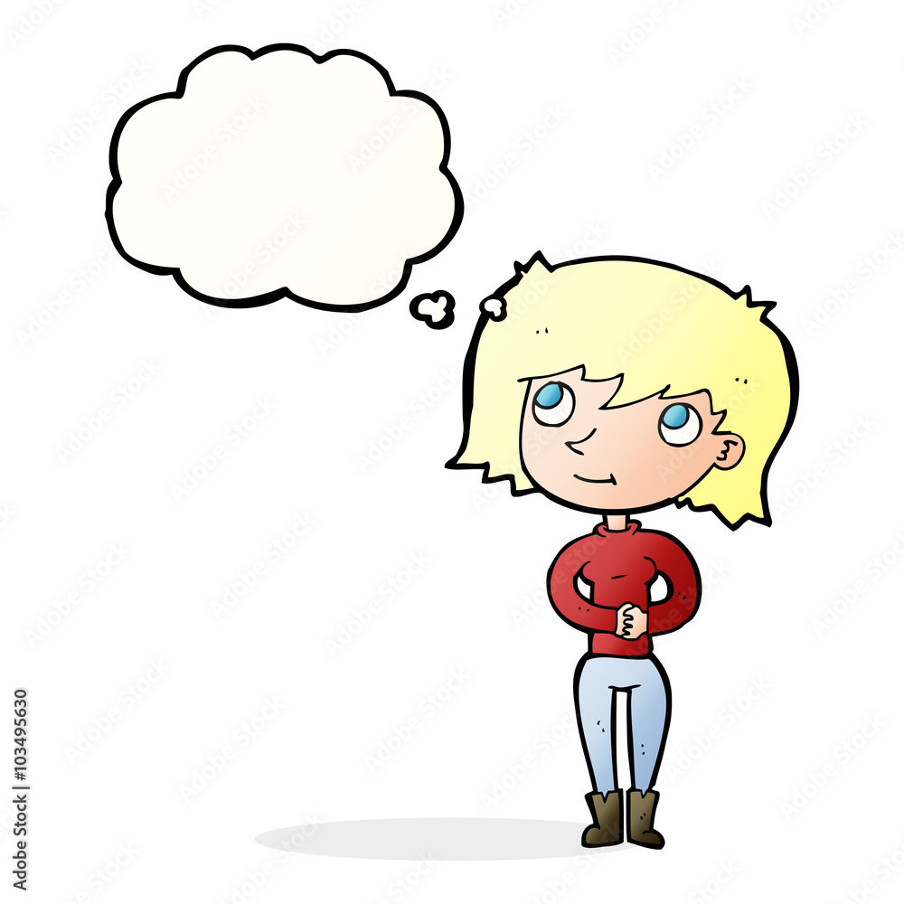 cartoon friendly woman with thought bubble cartoon friendly woman with thought bubble