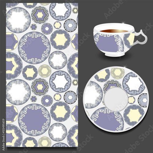 vector seamless orient pattern with cup and plate. russian desig