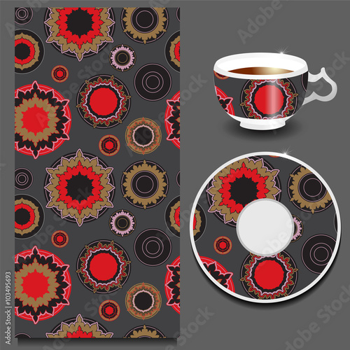 vector seamless orient pattern with cup and plate. russian desig