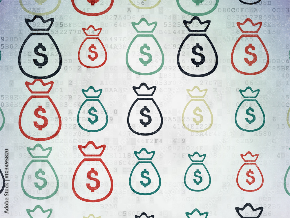 Banking concept: Money Bag icons on Digital Paper background Banking concept: Money Bag icons on Digital Paper background