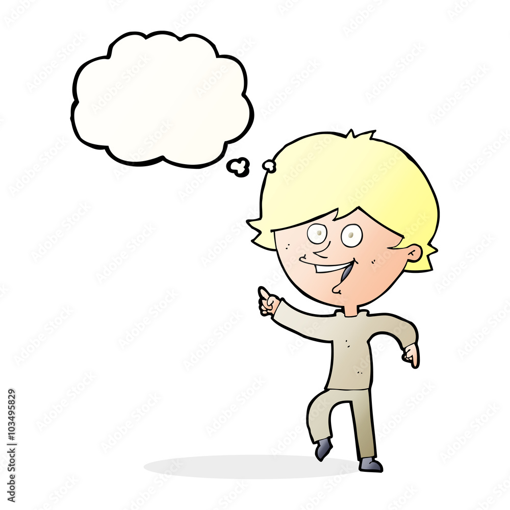 cartoon happy pointing man with thought bubble cartoon happy pointing man with thought bubble