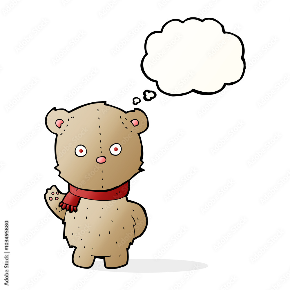 cartoon teddy bear wearing scarf with thought bubble cartoon teddy bear wearing scarf with thought bubble