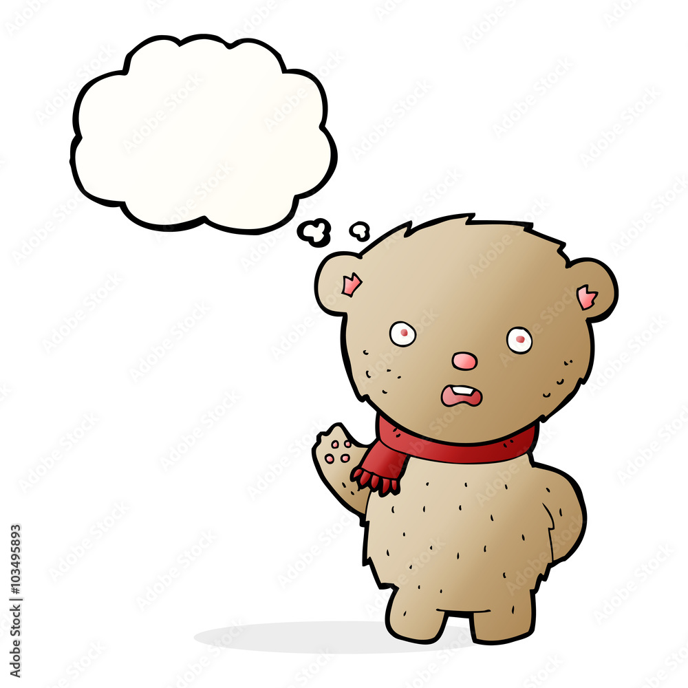 cartoon teddy bear wearing scarf with thought bubble cartoon teddy bear wearing scarf with thought bubble