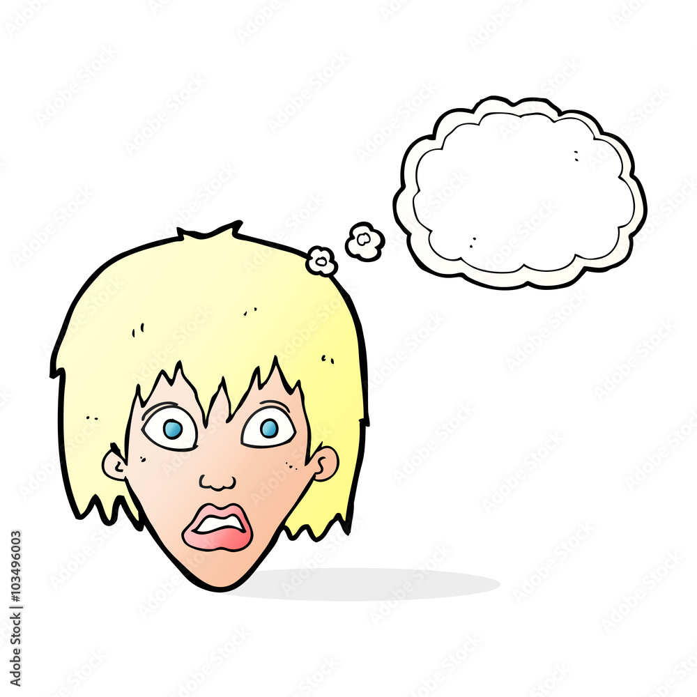 cartoon frightened woman with thought bubble cartoon frightened woman with thought bubble