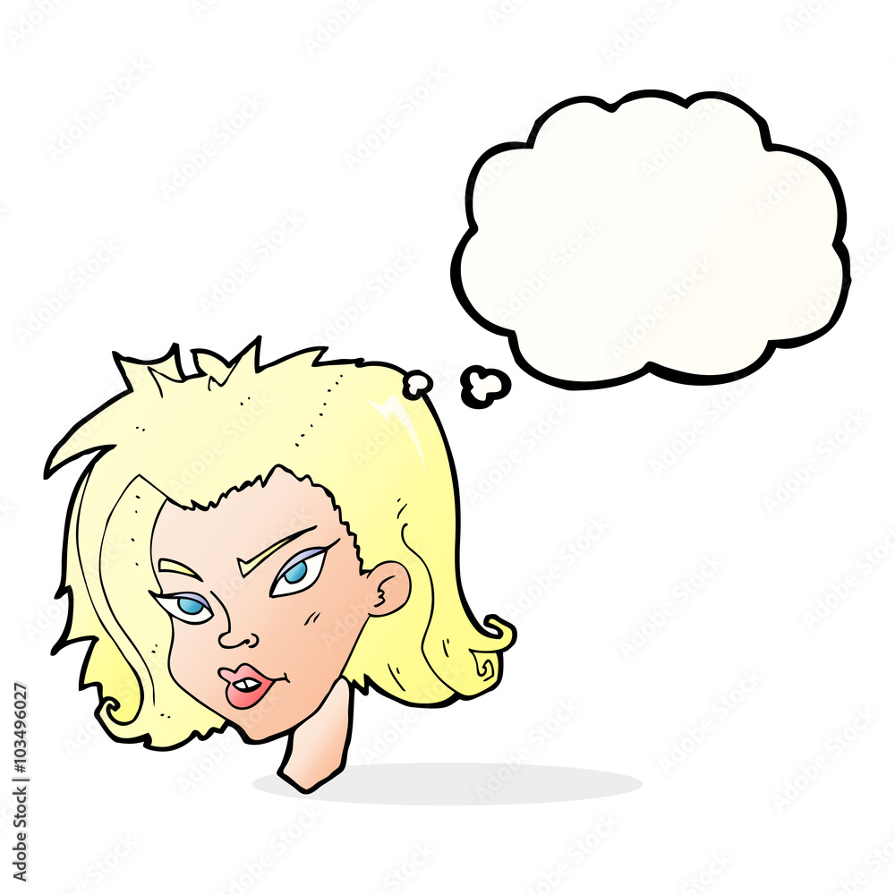 cartoon female face with thought bubble cartoon female face with thought bubble