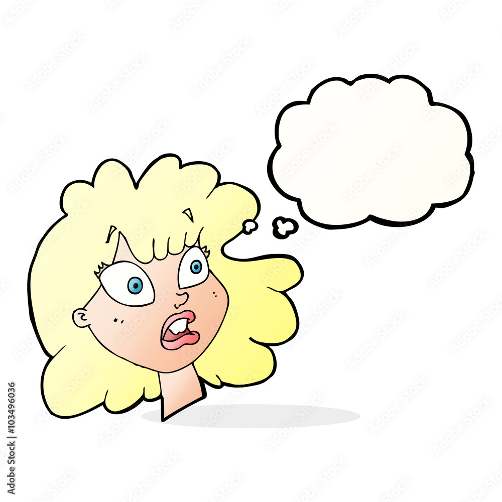 cartoon shocked female face with thought bubble cartoon shocked female face with thought bubble