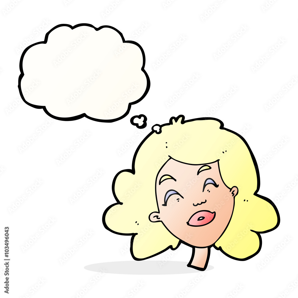 cartoon happy female face with thought bubble cartoon happy female face with thought bubble