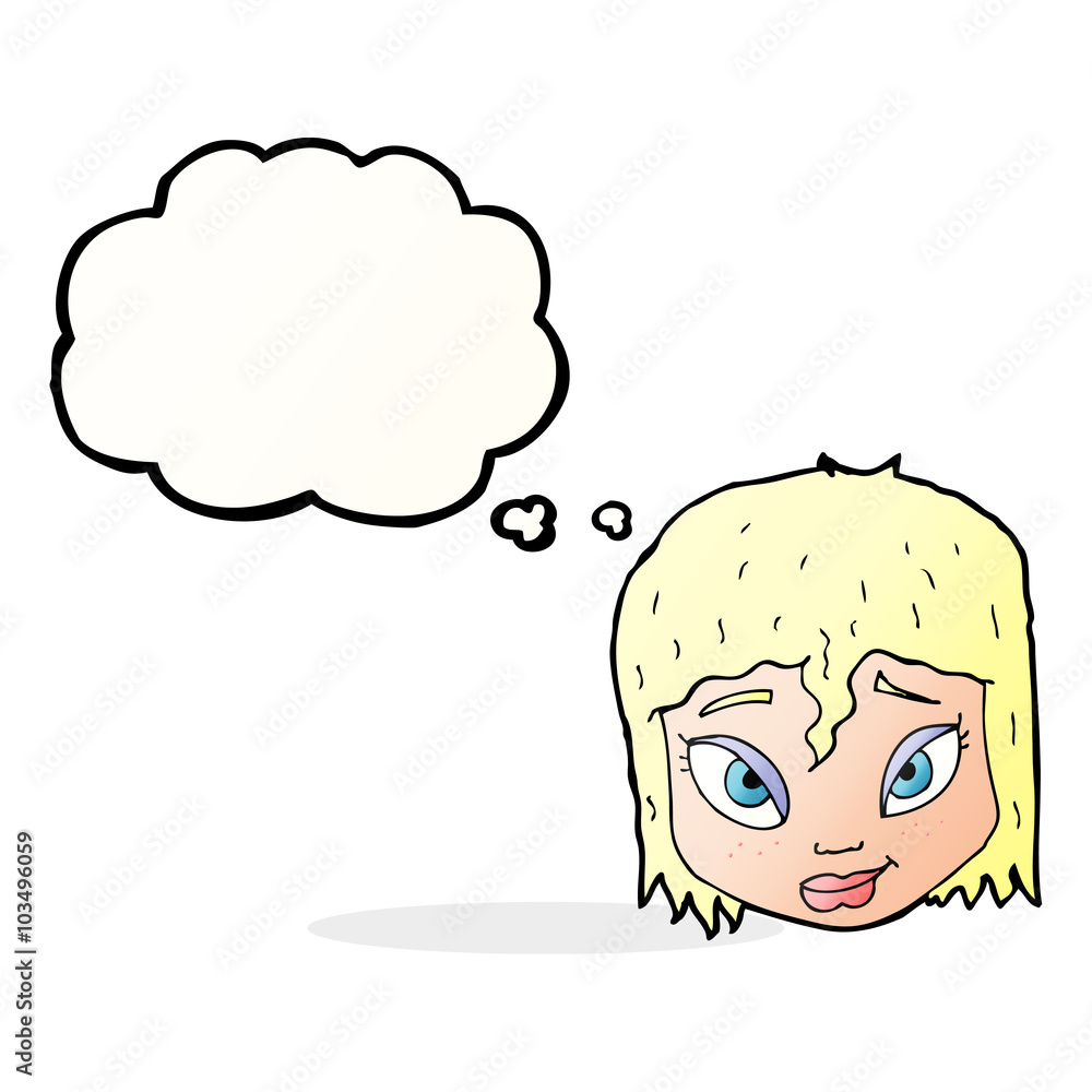 cartoon female face with thought bubble cartoon female face with thought bubble
