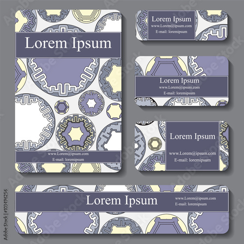 stock vector set of business card. decorative ornament. doodle d