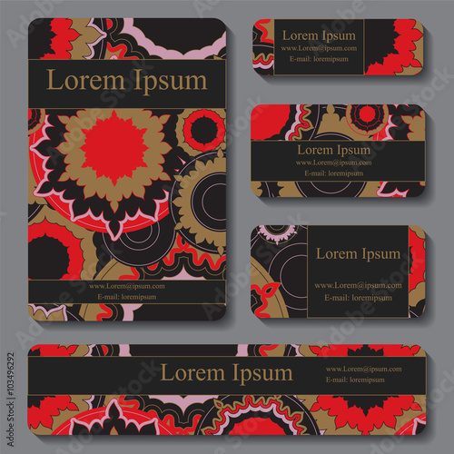 stock vector set of business card. decorative ornament. doodle d