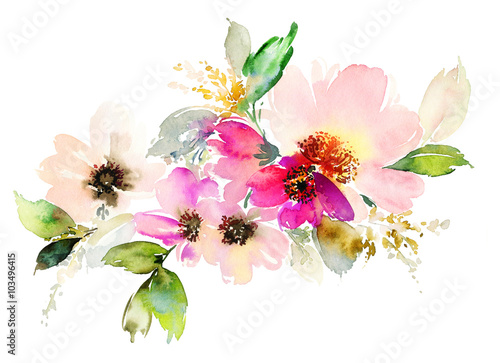 Obraz na płótnie Ilustracja akwarela kwiaty. Skład ręczny.
