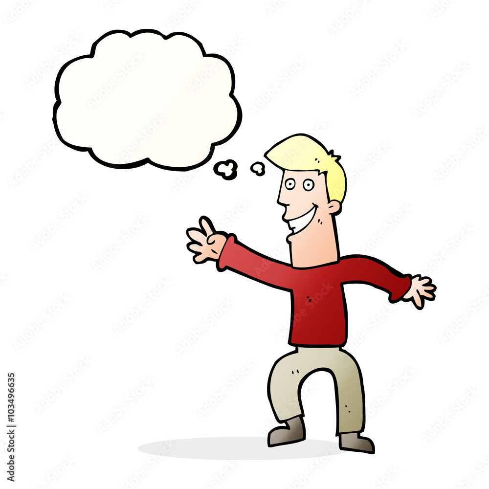 cartoon happy man dancing with thought bubble cartoon happy man dancing with thought bubble