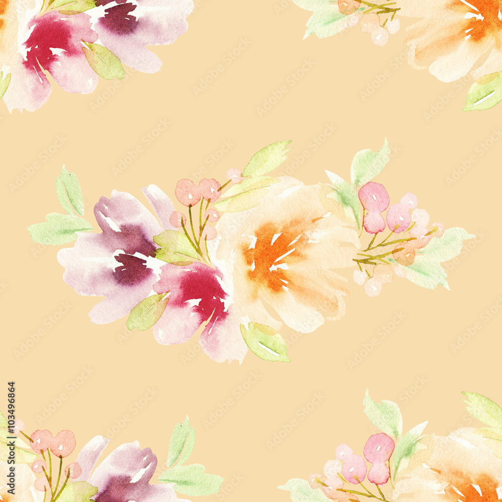Seamless pattern with flowers watercolor. Gentle colors. Female pattern. Handmade.