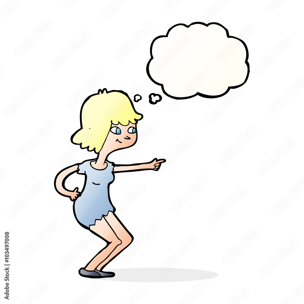 cartoon girl pointing with thought bubble cartoon girl pointing with thought bubble