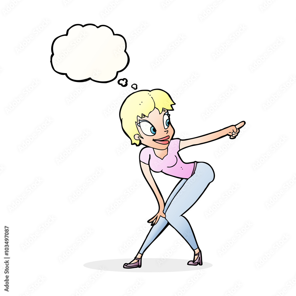 cartoon pretty woman pointing with thought bubble cartoon pretty woman pointing with thought bubble