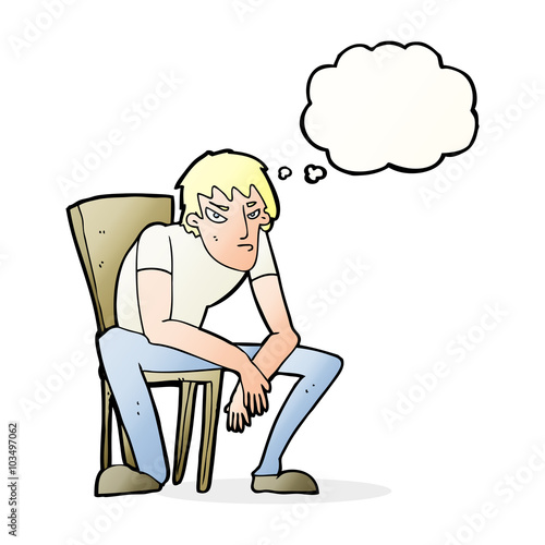 cartoon dejected man with thought bubble