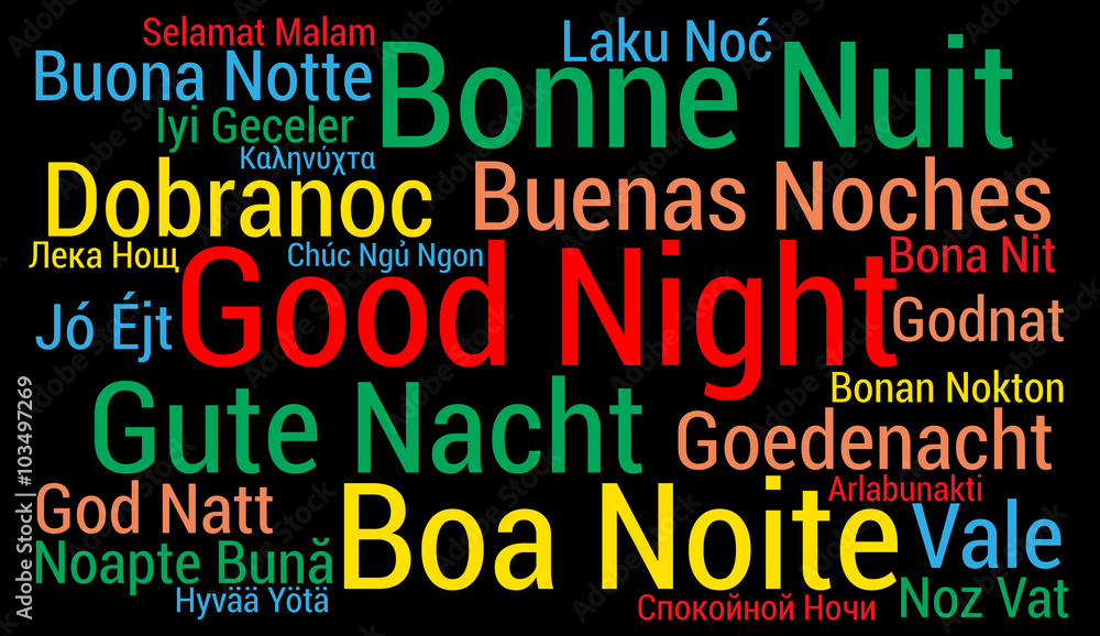 Good night word cloud in different languages