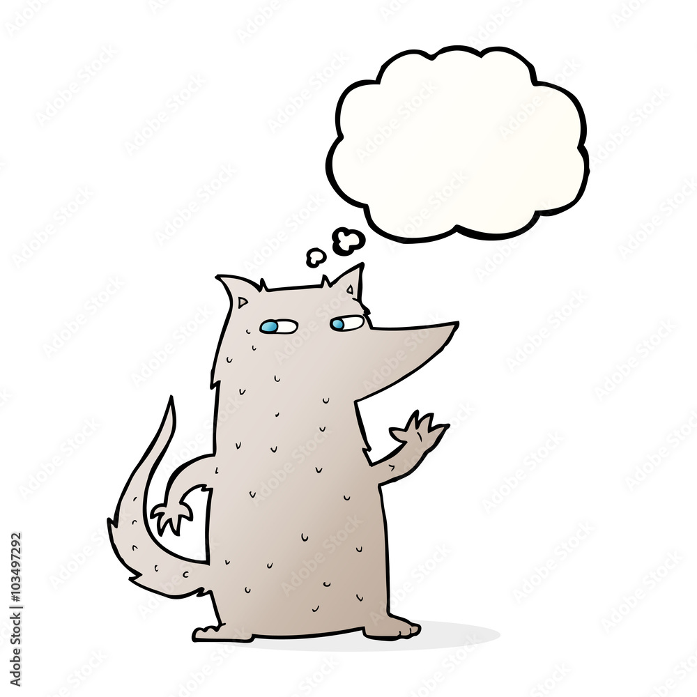 cartoon wolf waving with thought bubble cartoon wolf waving with thought bubble
