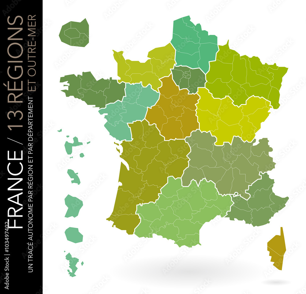Carte De France 13 Regions Carte Modifiable Un Trace Par Departement Stock Vector Adobe Stock