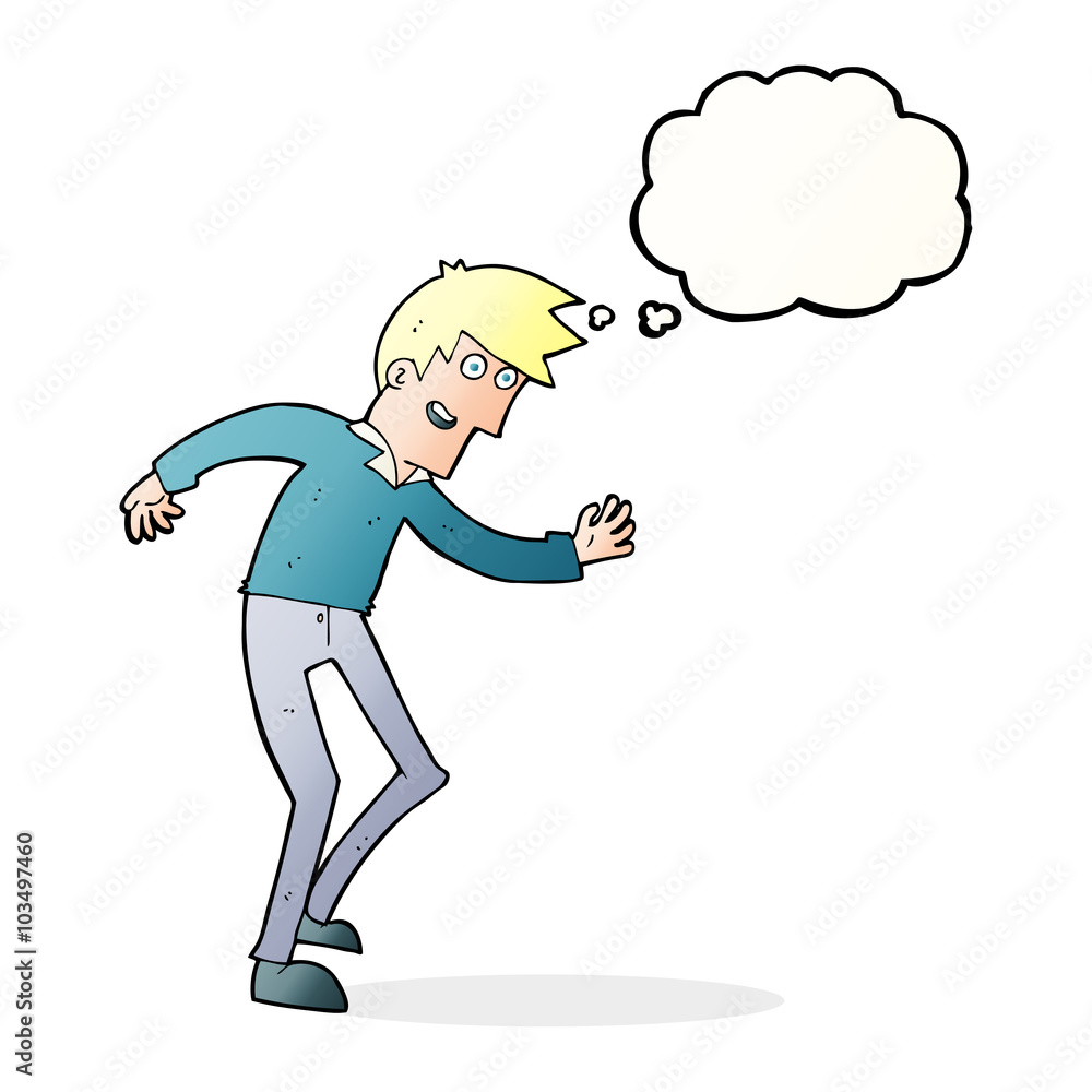 cartoon happy man dancing with thought bubble cartoon happy man dancing with thought bubble