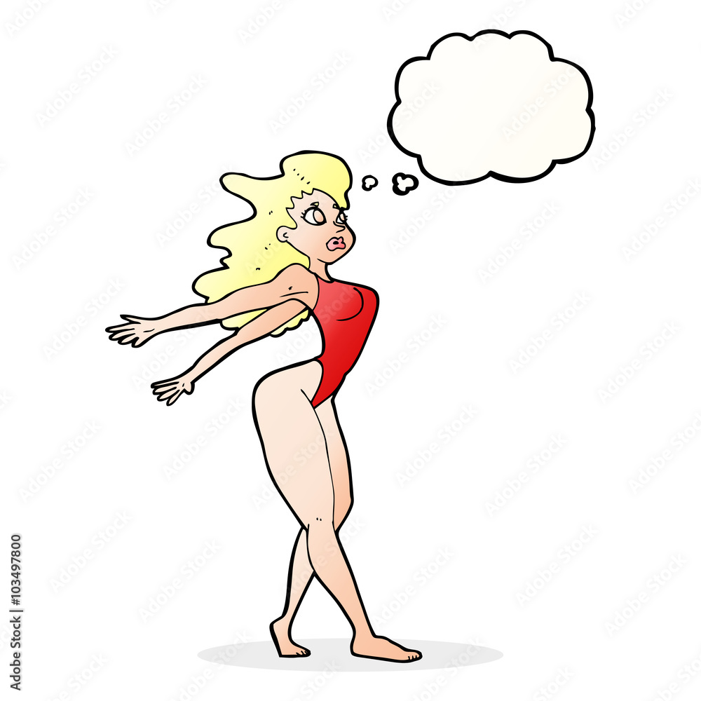 cartoon sexy woman in swimsuit with thought bubble cartoon sexy woman in swimsuit with thought bubble