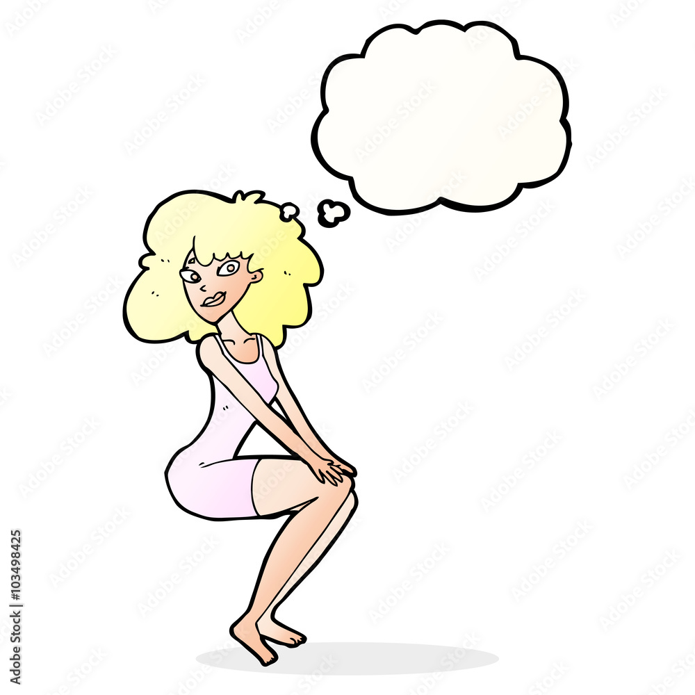 cartoon sitting woman in dress with thought bubble cartoon sitting woman in dress with thought bubble