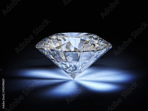  classic cut diamond and reflections of light, sparkles. black background. luxury and precious concept. wealth. nobody around. photo