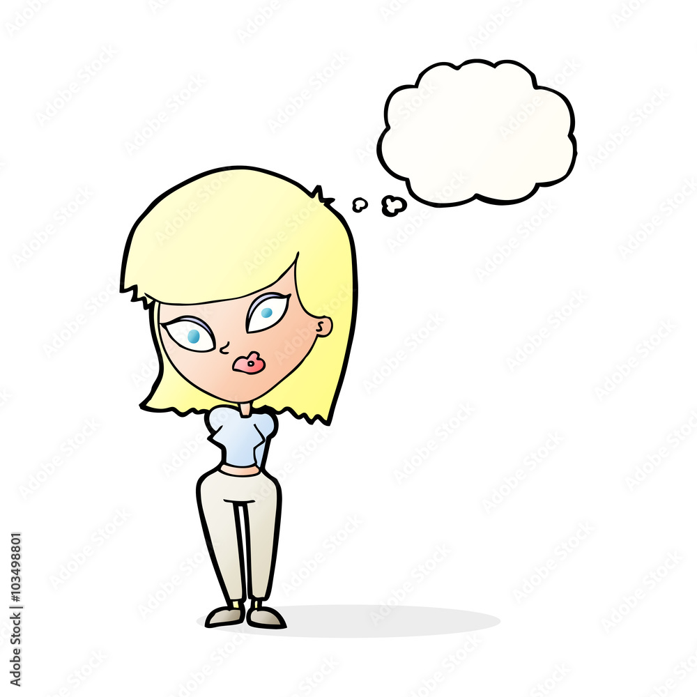 cartoon confused woman with thought bubble cartoon confused woman with thought bubble