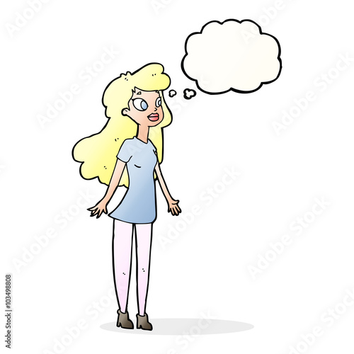 cartoon pretty girl with thought bubble