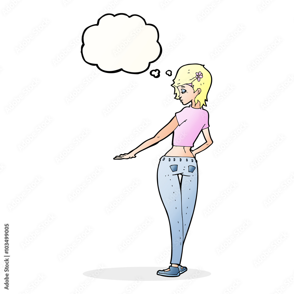 cartoon pretty girl in jeans and tee with thought bubble cartoon pretty girl in jeans and tee with thought bubble