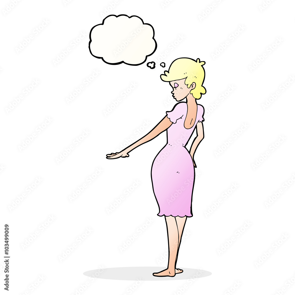 cartoon pretty woman looking at nails with thought bubble cartoon pretty woman looking at nails with thought bubble