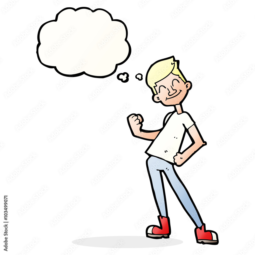 cartoon celebrating man with thought bubble cartoon celebrating man with thought bubble
