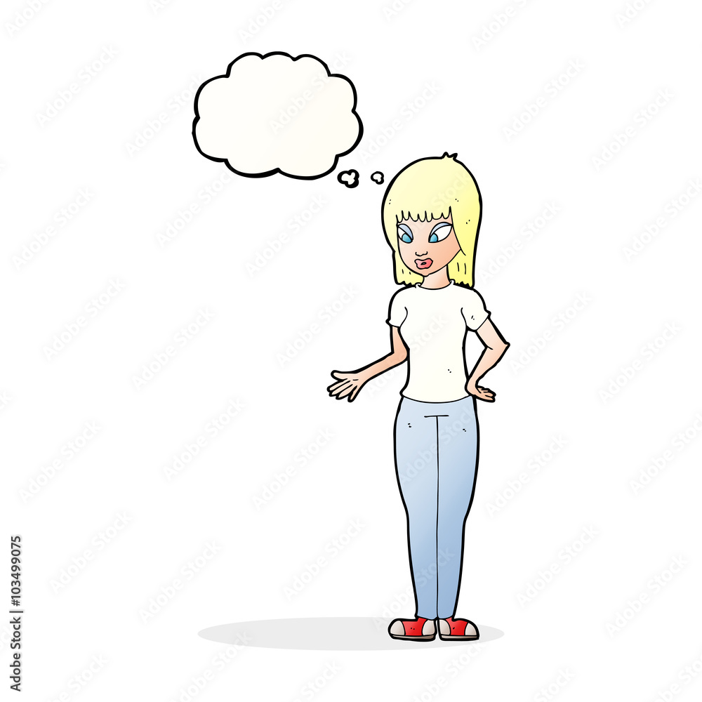 cartoon woman explaining with thought bubble cartoon woman explaining with thought bubble