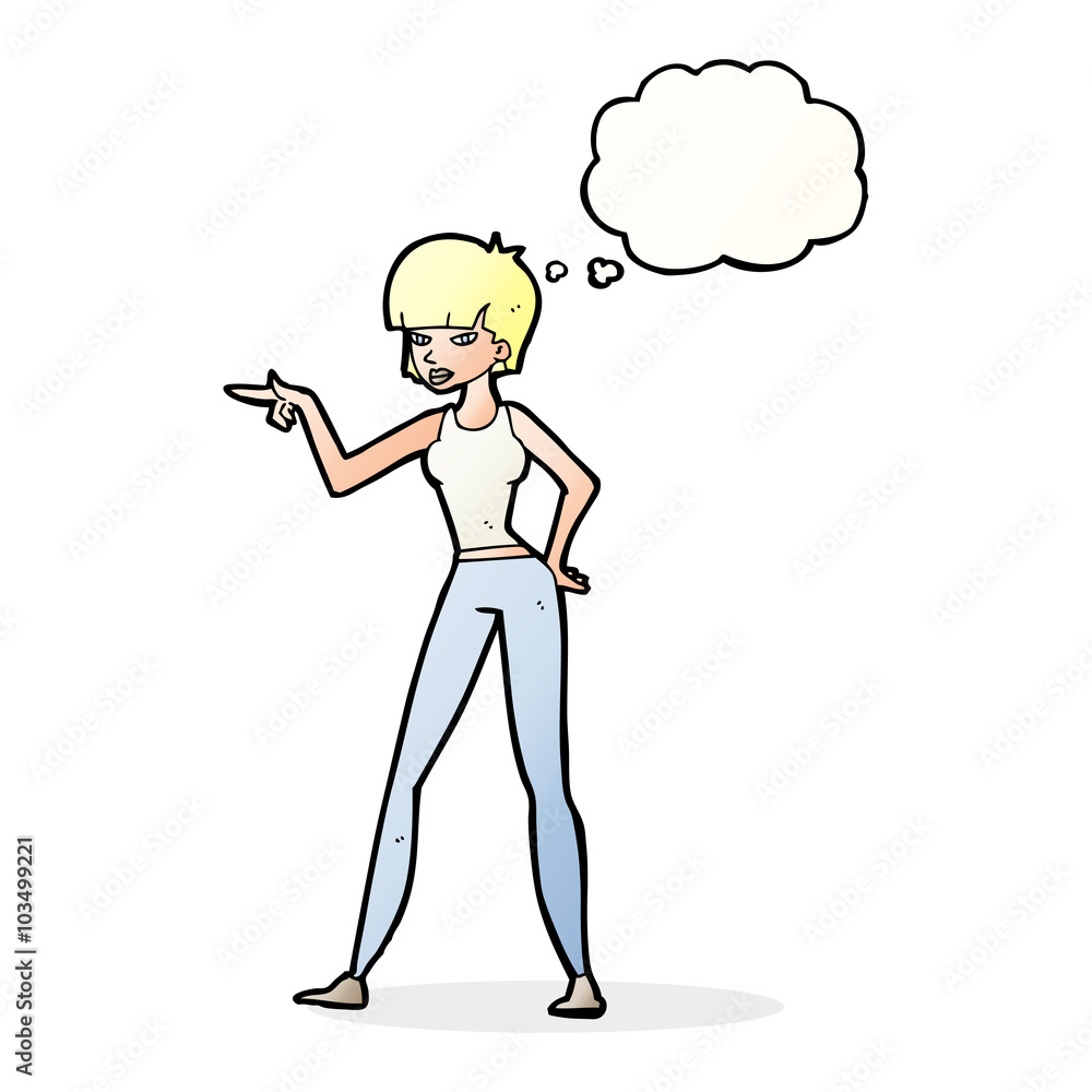 cartoon woman pointing with thought bubble cartoon woman pointing with thought bubble