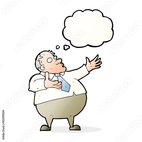 cartoon exasperated middle aged man with thought bubble