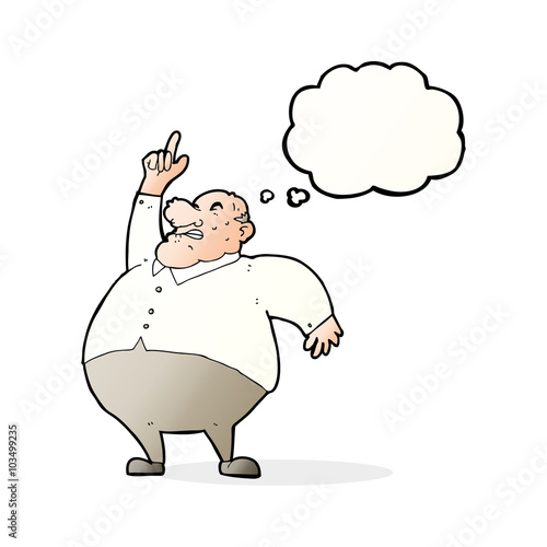 cartoon big fat boss with thought bubble