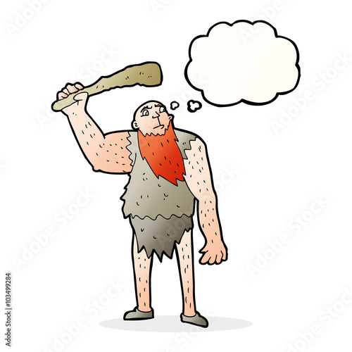 cartoon neanderthal with thought bubble