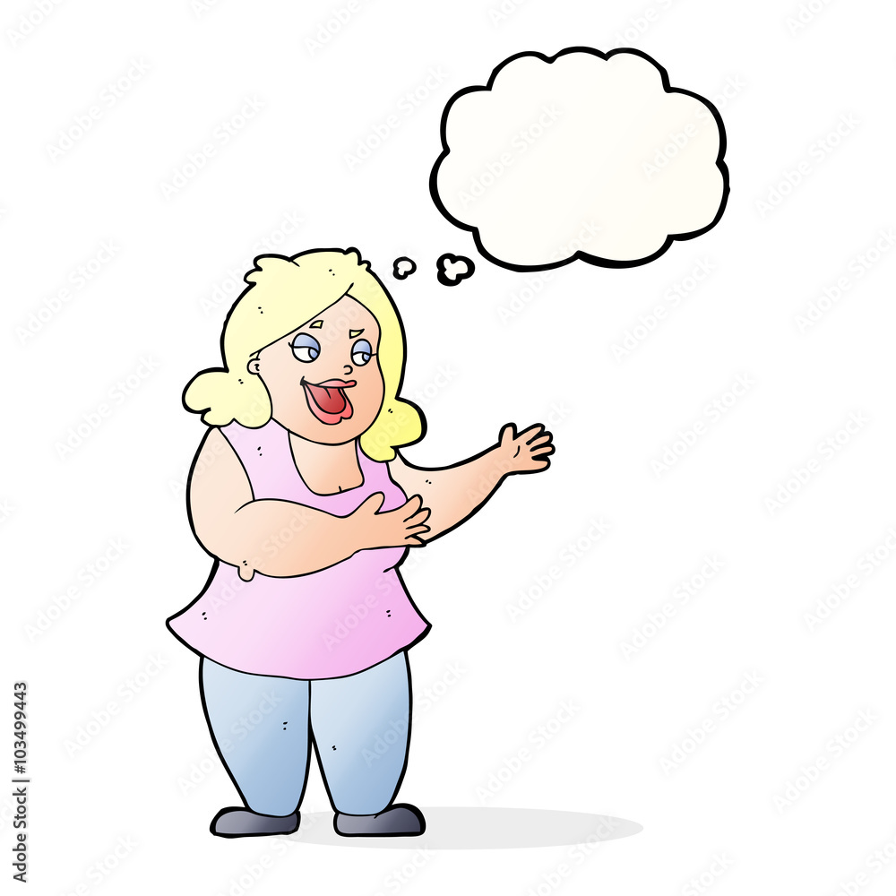 cartoon happy fat woman with thought bubble cartoon happy fat woman with thought bubble