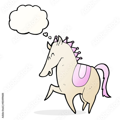 cartoon prancing horse with thought bubble