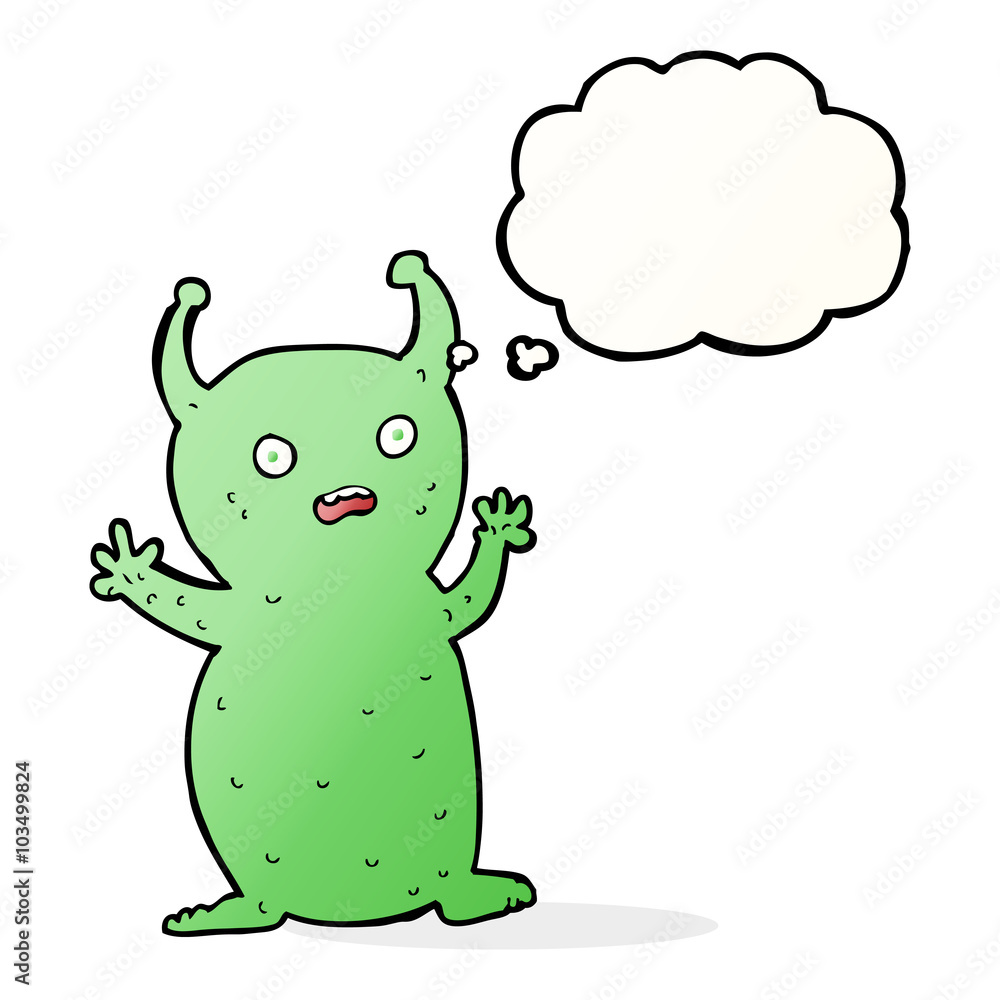 cartoon funny little alien with thought bubble cartoon funny little alien with thought bubble