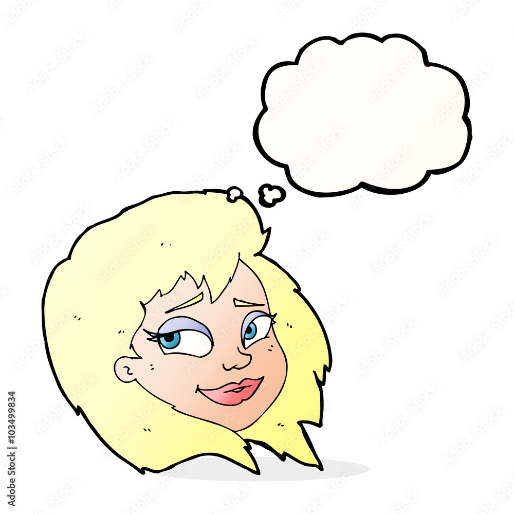 cartoon happy female face with thought bubble cartoon happy female face with thought bubble