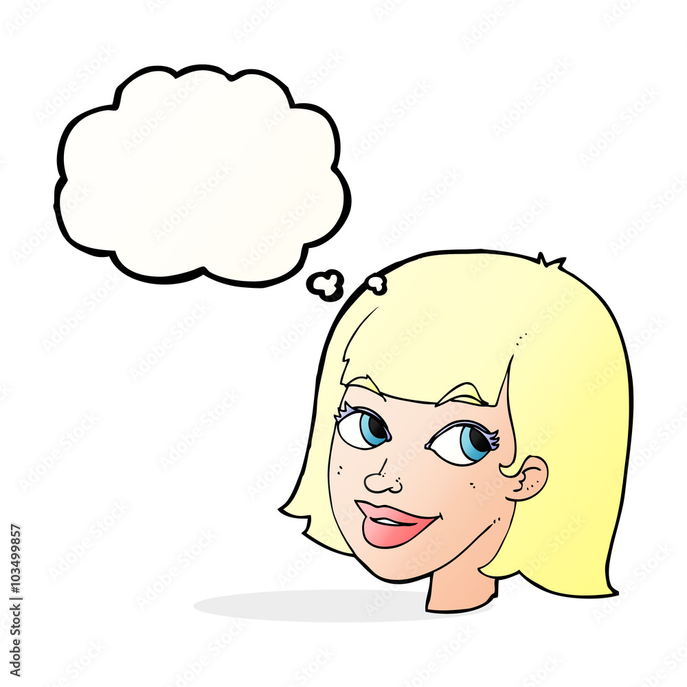 cartoon happy female face with thought bubble cartoon happy female face with thought bubble