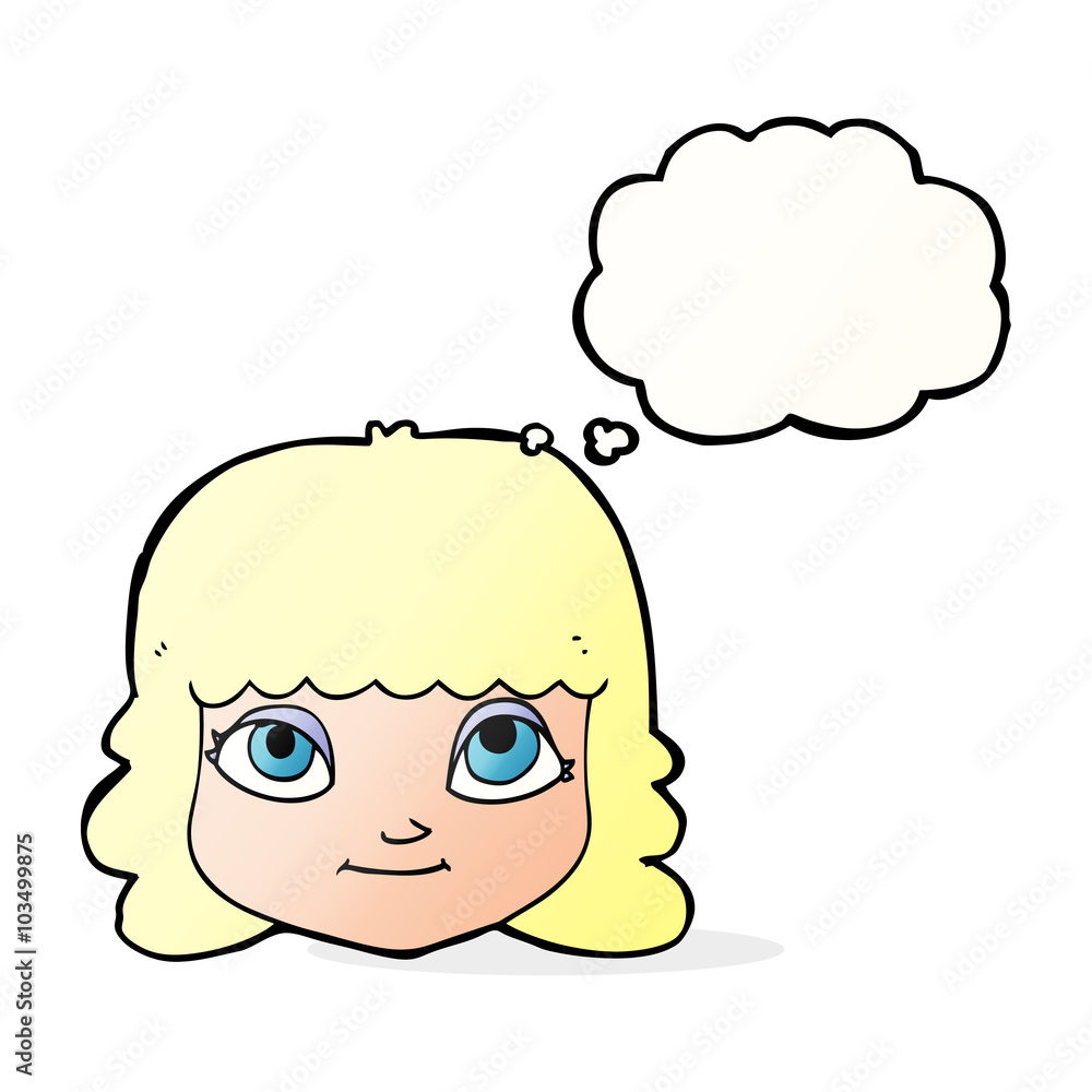 cartoon happy female face with thought bubble cartoon happy female face with thought bubble