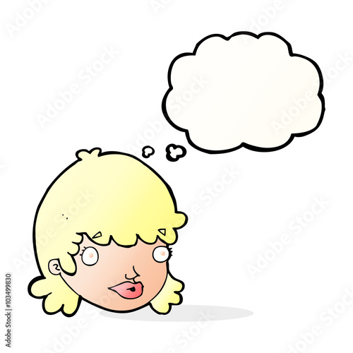 cartoon female face with thought bubble