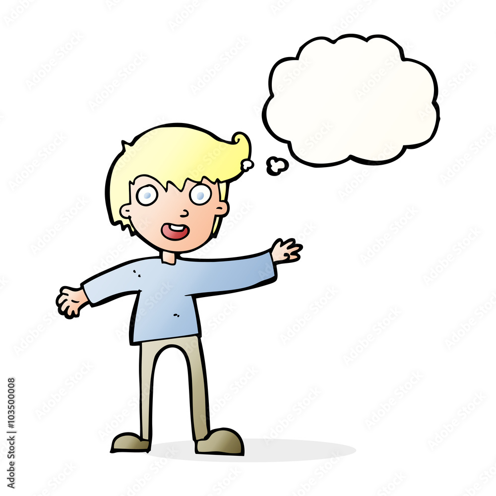 cartoon excited boy with thought bubble cartoon excited boy with thought bubble