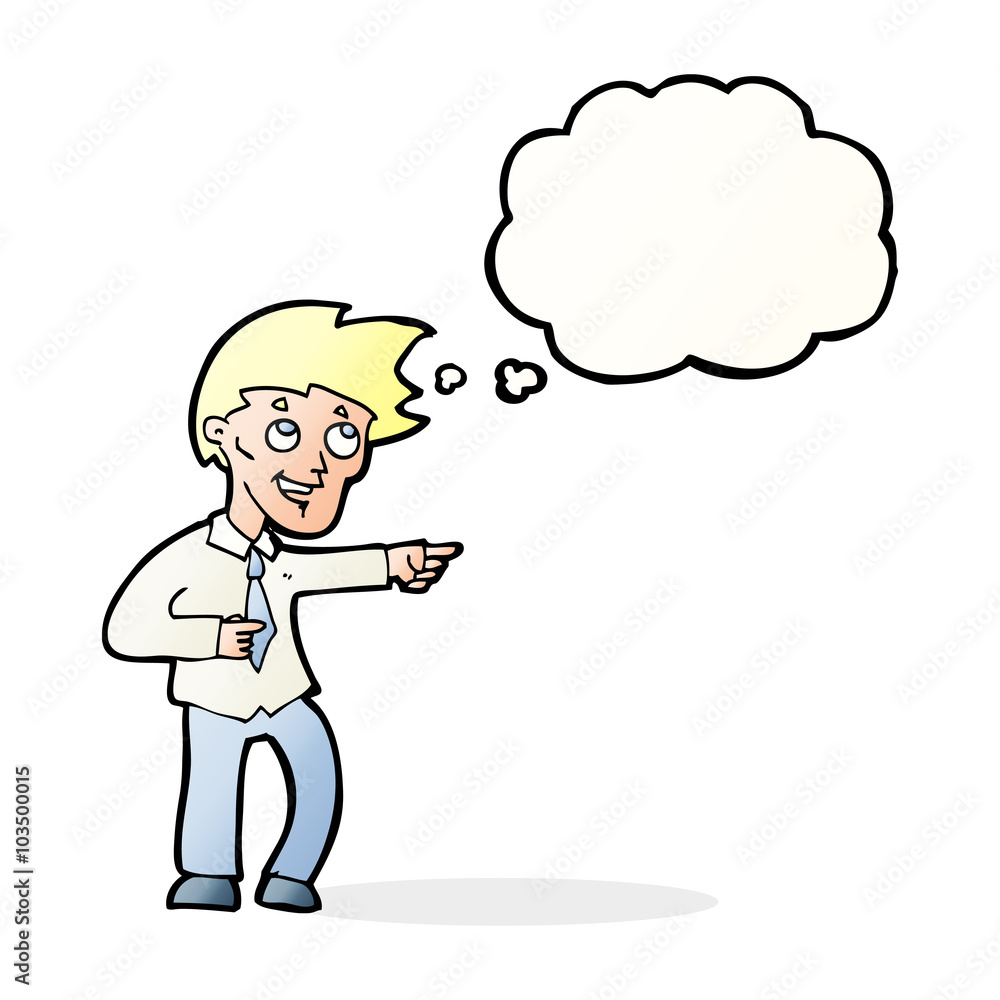 cartoon funny office man pointing with thought bubble cartoon funny office man pointing with thought bubble