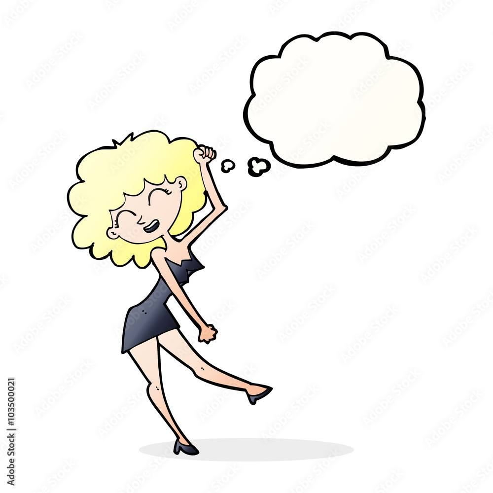 cartoon dancing woman with thought bubble cartoon dancing woman with thought bubble